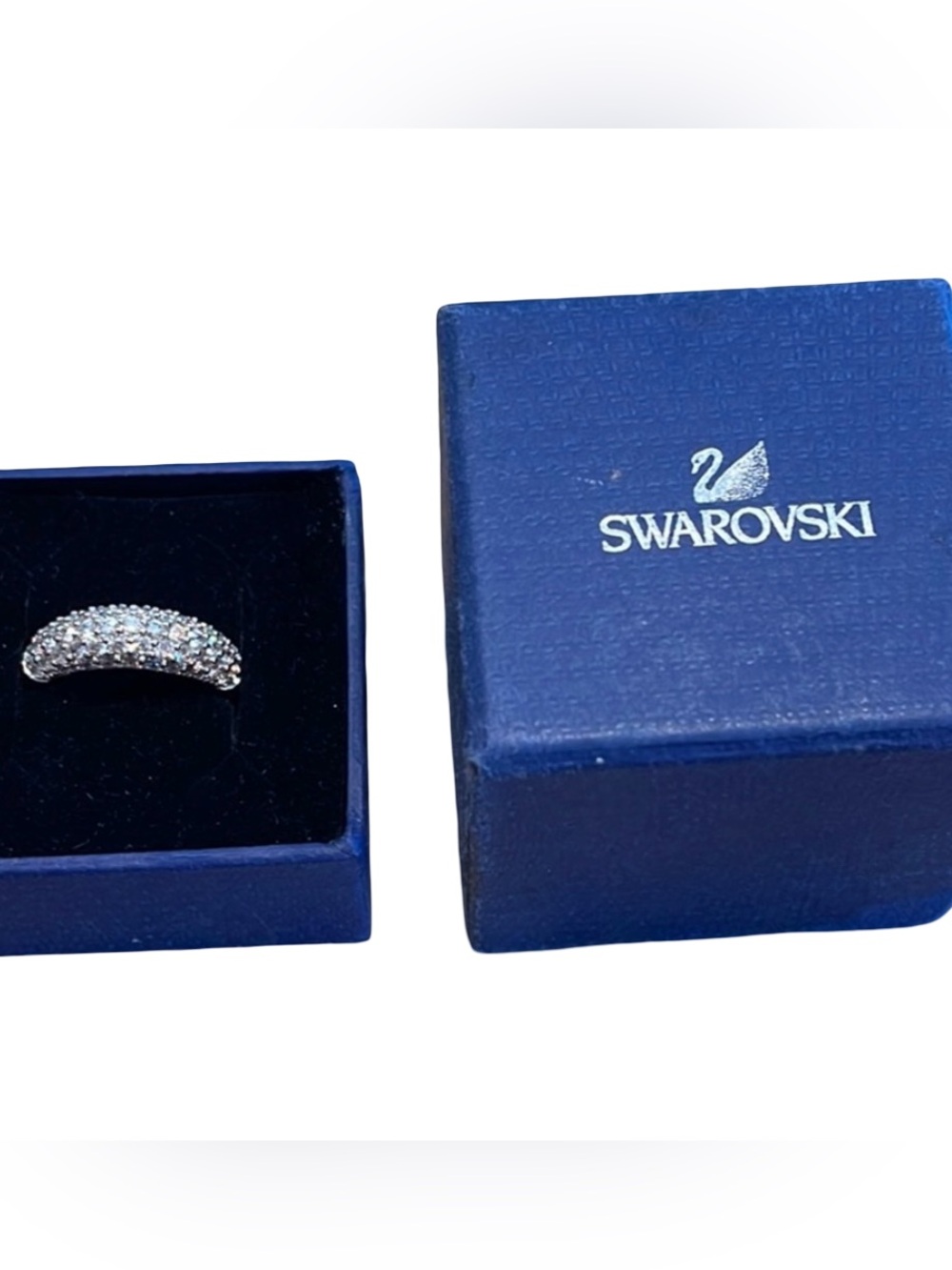 🌺 Swarovski Silver-Tone Dome Crystal Ring Size 7